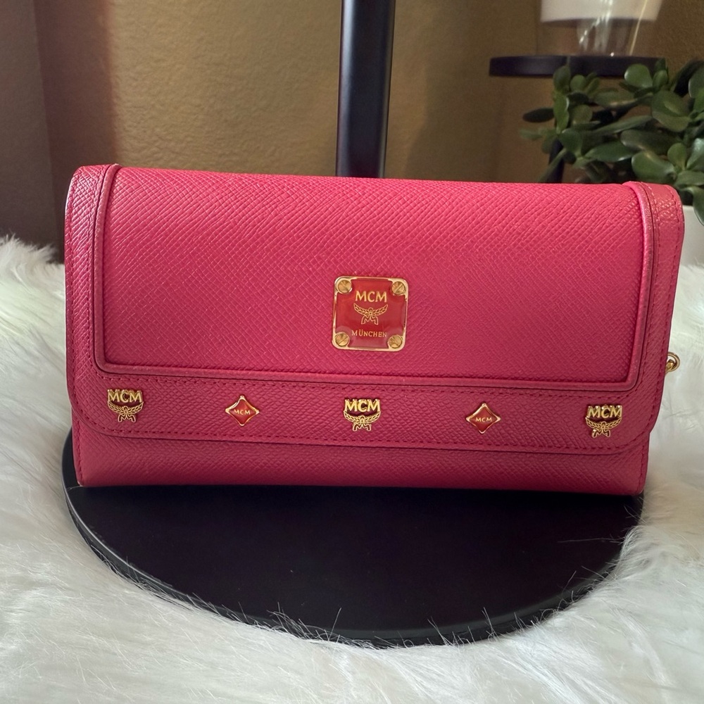 MCM Pink Leather Women's trifold long wallet